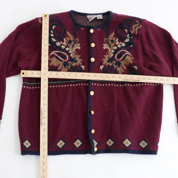 Vintage TanJay Maroon Button Up Cardigan Knit  Sweater Size Large - Picture 4 of 12